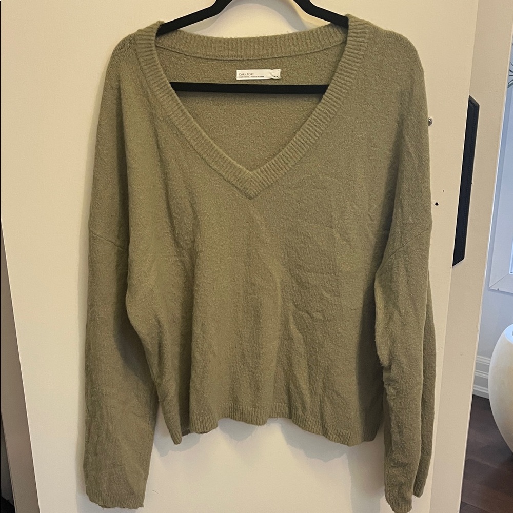 OAK + FORT Olive Green V-Neck Women's Sweater